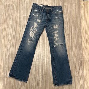 Abercrombie distressed low rise slim fit boot jeans